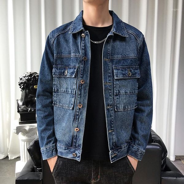 

men's jackets jean jacket men spring trend style boutique pure cotton simplicity fashion loose single-breasted design small fresh casua, Black;brown