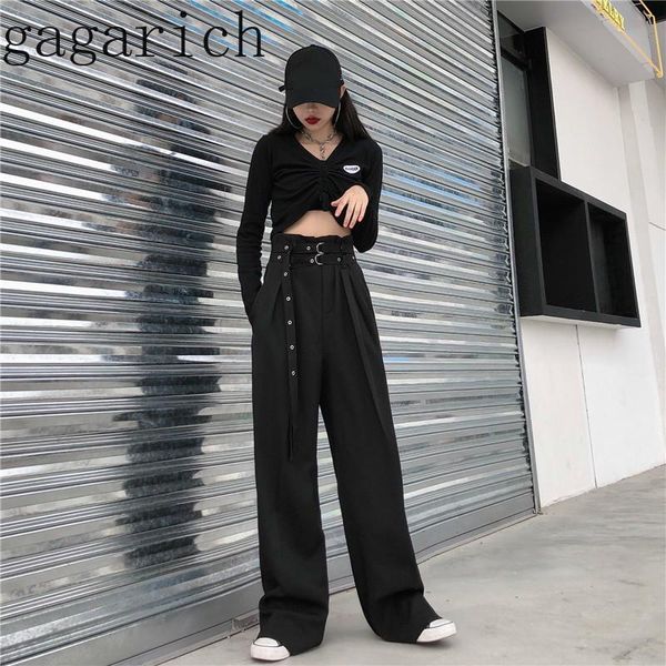 

women's pants & capris gagarich high waist hip with belt women korean ins retro straight black trousers fashion lovers loose streetwear, Black;white