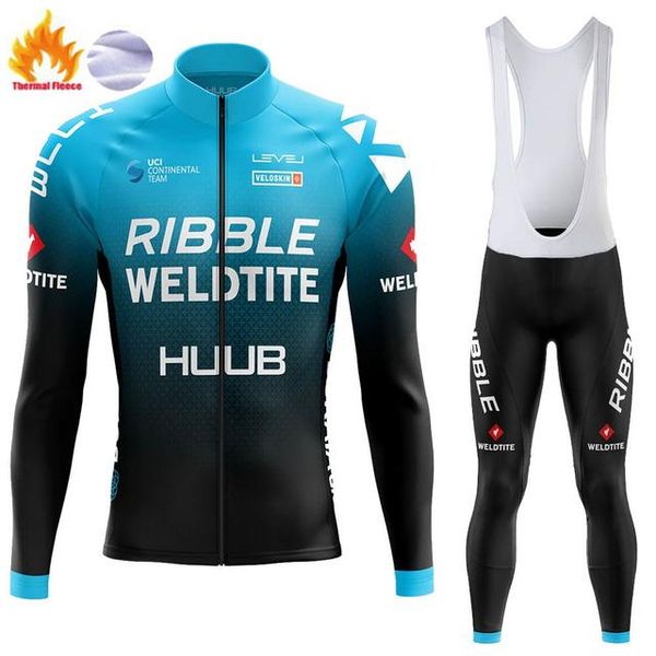 

winter huub cycling jersey set ribble weldtite long sleeve fleece road bike shirt suit mtb maillot culotte racing sets, Black;blue