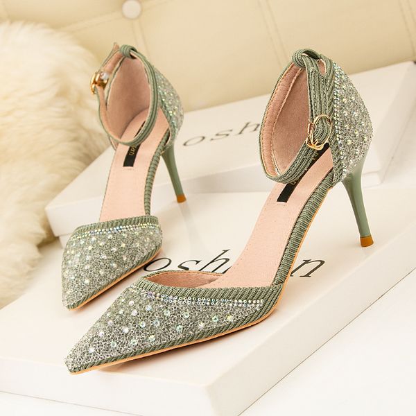 

fashion rhinestone pointed high heels women's shoes thin heel high heels hollow one line sandals women's shoes, Black