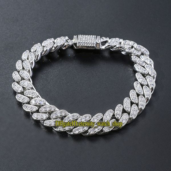 

2021 style selling hip-hop bracelet in europe and america full diamond 13mm single cz diamond cuban chain iced out diamond men's bracel, Golden;silver