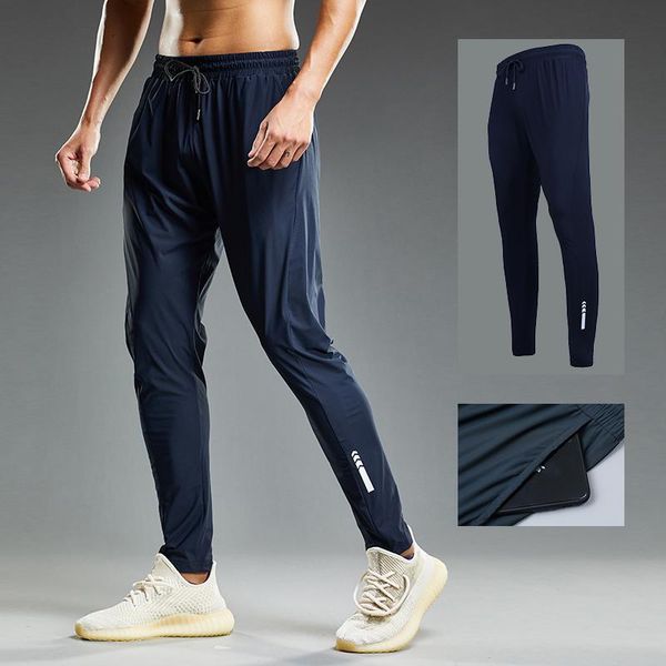 

running pants thin elastic men's jogging sweatpants shrink leg casual outdoor training fitness sport reflective trousers, Black;blue