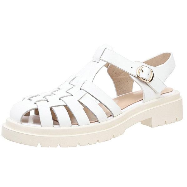 

vintage low heels sandals for women genuine leather cut-outs women's shoes summer fashion working office woman, Black
