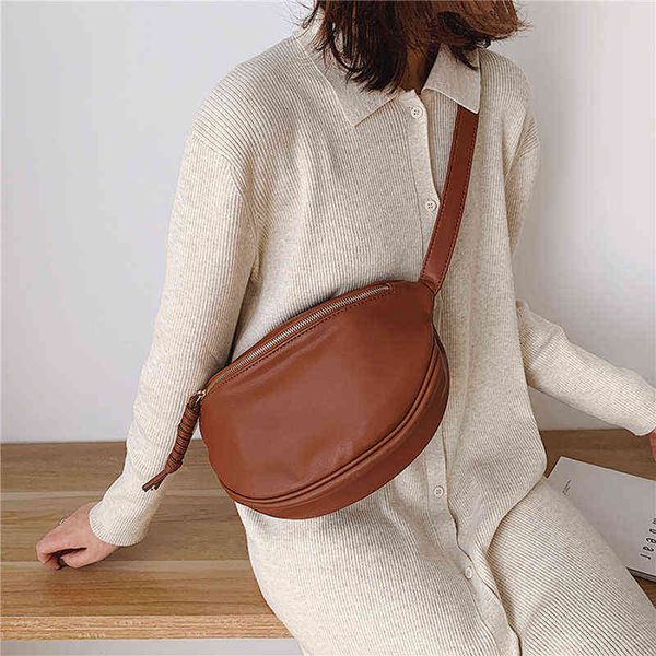 

women fashion chest bags large capacity crossbody banana ladies quality pu leather waist with belt for female