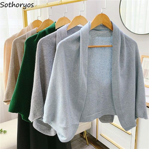 

women's knits & tees shrugs women solid v-neck knitted sweaters loose-fit open stitch elegant bolero japanese style female all-match fa, White