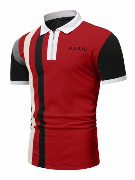 

men cut and sew letter graphic quarter zip polo shirt v0n8#, White;black