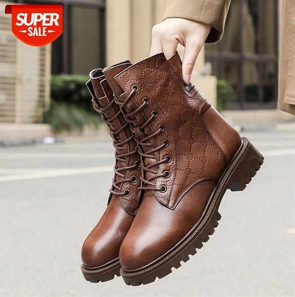 

the first layer of cowhide plus velvet keep warm trend martin boots leather women's lace up #3w6d