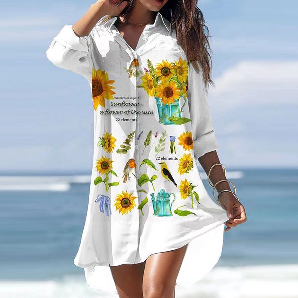 

elegant turn-down collar button shirt dress summer autumn lady long sleeve party dress women fashion floral print loose dresseshigh quality, Black;gray