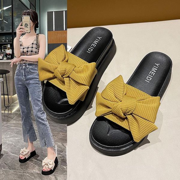 

slippers house platform low beach shoes luxury slides butterfly-knot slipers women sabot designer soft 2021 summer rome rubber c, Black