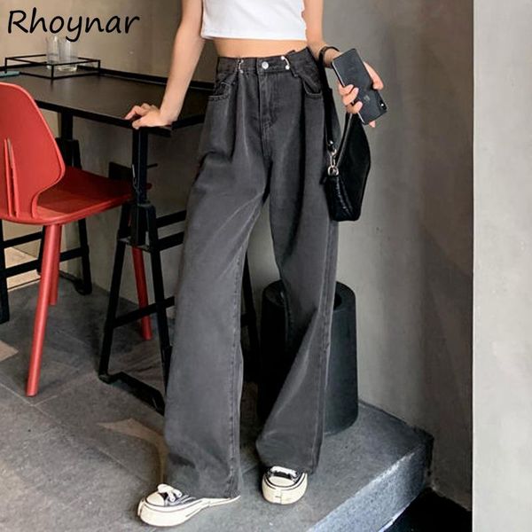 

women's jeans women vintage straight washed simple college chic denim korean style all match streetwear basic femme breathe summer ins, Blue