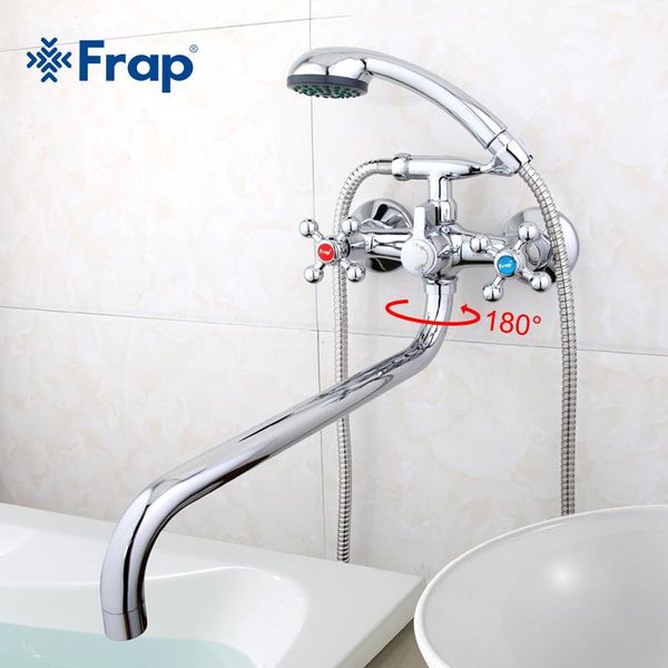 

frap wall mounted silver shower set hand bathroom double handle dual hole faucet system with 36cm nose f2619-2 sets