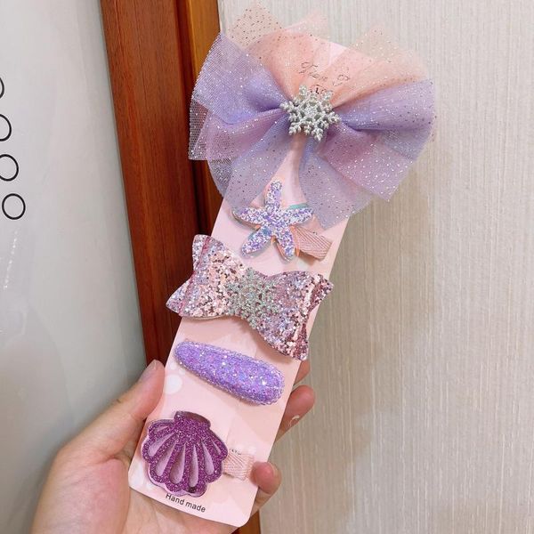 

hair accessories 5pcs/set fairy sweet cute children flower barrettes crown hairpins cartoon clip bow knot hairpin, Slivery;white