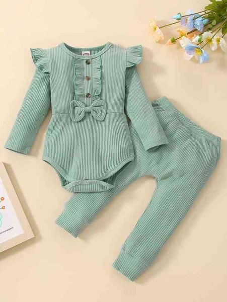 

baby frill trim bow front bodysuit & sweatpants she, White