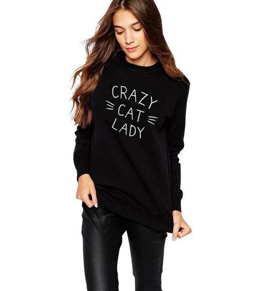 

women's hoodies & sweatshirts casual tracksuit crazy cat lady print letter harajuku sweatshirt women jumper hoody hipster street fashio, Black