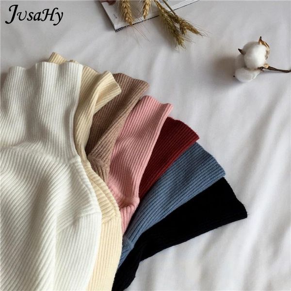 

women's sweaters jusahy autumn elegant solid sweater for women fashion long sleeves turn-down collar slim stretchy pullovers casual str, White;black