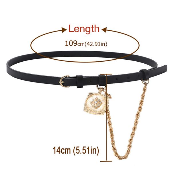 

ardm korean retro fashion hanging chain belt extra-fine black leather sweater dress waist belts for za women, Silver