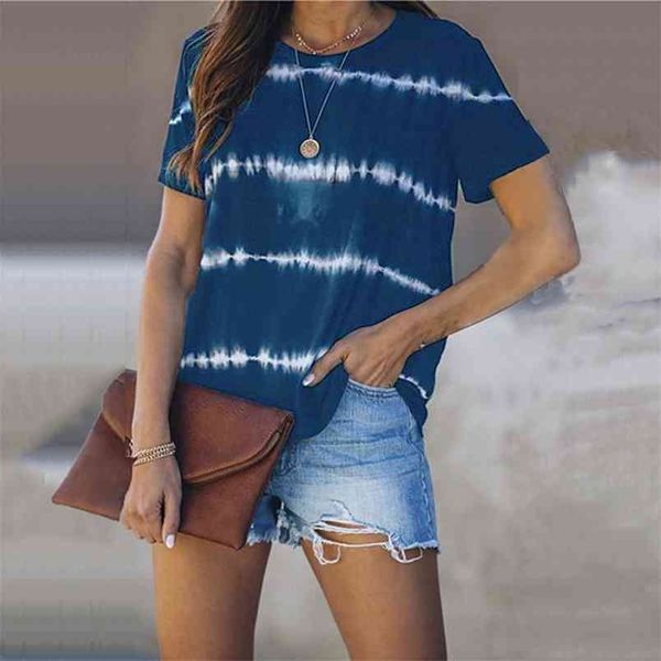 

women's striped tie dye t-shirt short sleeve round neck casual plus size 5xl tshirt female summer t-shirts ropa mujer 210517, White