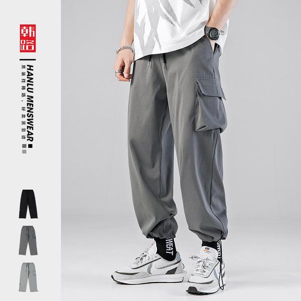 

men's pants spring summer casual male multi pocket jeans anti-cursor oversize overalls elastic waist men jogging, Black