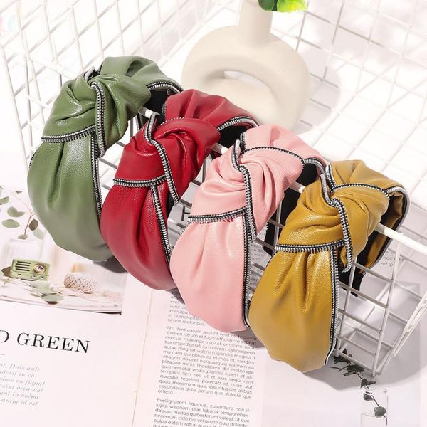 

pu leather zipper knot headband cross knotted hairband turban hair accessories