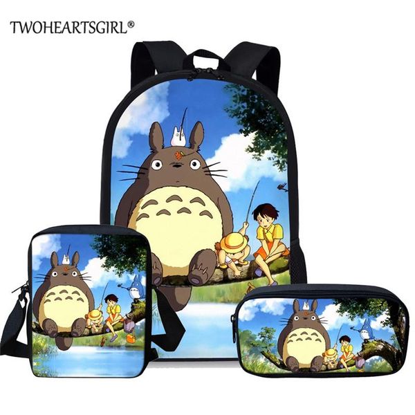 

school bags twoheartsgirl classic my neighbor totoro for teenager boys girls cartoon schoolbag 3pcs/set middle bookbag