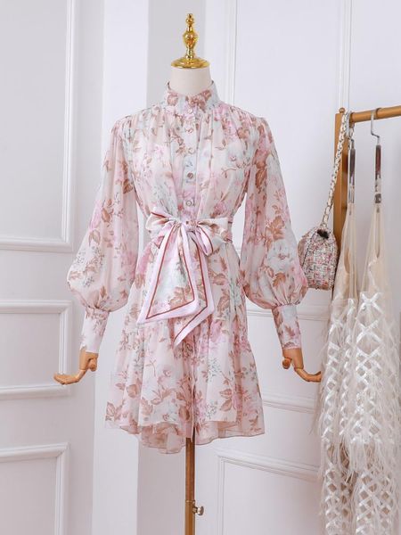 

chiffon print lantern long sleeve waist dress 1126 casual dresses, Black;gray