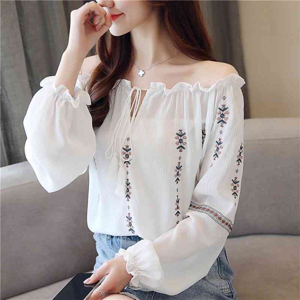 

spring chiffon women's embroidery feminine shirts casual women long sleeves fashion blouses shirt 902d7 210420, White
