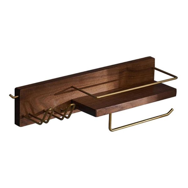 

hooks & rails 1pc wooden hair dryer shelf punching storage hanging rack for home (brown)