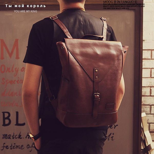 

backpack bookbag for men lapkorean version of men's solid color pu leather computer college bag travel