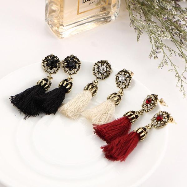 

hand-woven, cotton tassel earrings,retro ,ethnic style,multi-color, female,fashion jewelry accessories wholesale,hzs180 dangle & chandelier, Silver