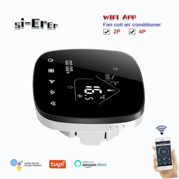 

smart home control 95-240vac tuya weekly programming wifi thermostat for heating and cooling,works with google home,2pipe 4pipe optional