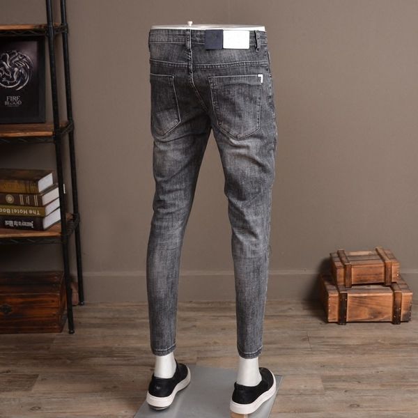 

men's jeans gray summer light ripped hole jeans fashion thin stretched stretcher embroidered streetwear casual biker pants fht1, Blue