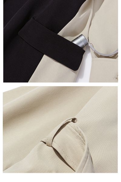 

casual dresses female pyjtrl female fall british khaki black hit color asymmetric custom jacket long coat h3n9, Black;gray