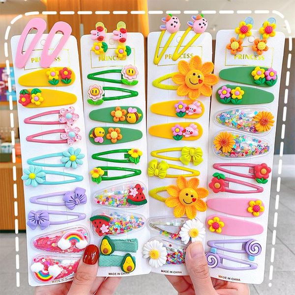 

hair accessories candy color children cartoon hairpin set animal flower princess card cute korean version baby rainbow girl, Slivery;white