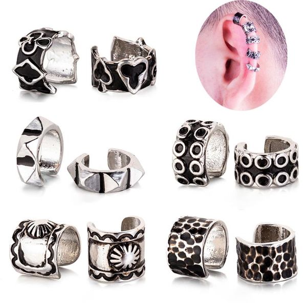 

clip-on & screw back 1-5pcs copper ear clip cuff wrap earrings stud for women men silver punk no piercing-clip fake cartilage earring gifts