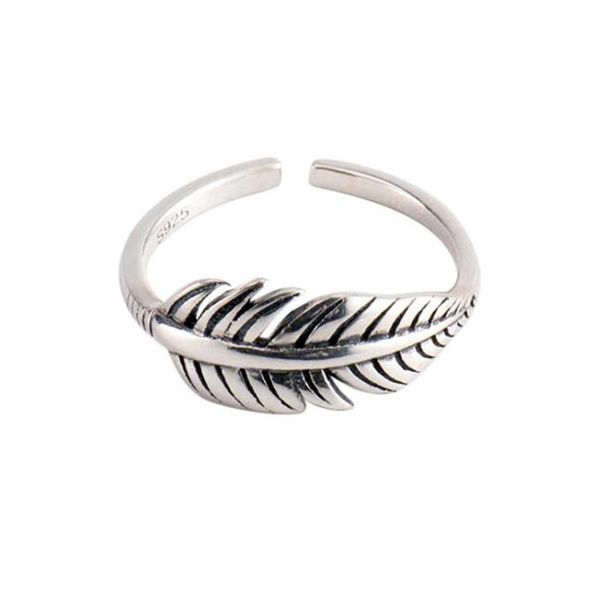 

cluster rings selling feather jewelry ring women vintage s925 sterling silver party leaves, Golden;silver