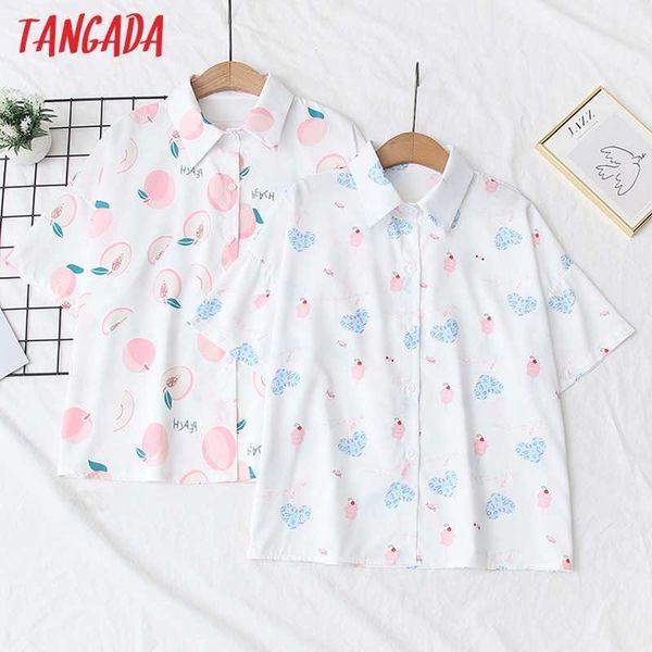 

tangada women funny print summer blouse shirt short sleeve chic female shirt 5n09 210609, White