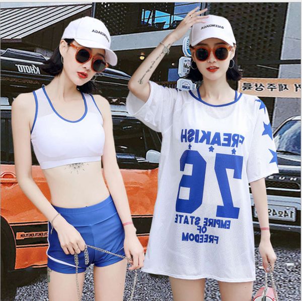 

the bikini sports swimsuit three piece suit women's small chest gathered together split high waist conservative cover belly show thin s, White;black