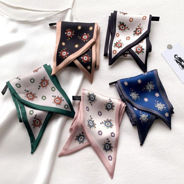 

scarves 2021 silk scarf women floral print decoration shawls wraps office lady small hair tie neck hijabs foulard, Blue;gray