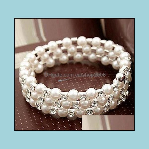 

stud earrings jewelry three rows faux pearls crystal bracelets bridal aessories rhinestone prom party dresses wedding supplies event attract, Golden;silver