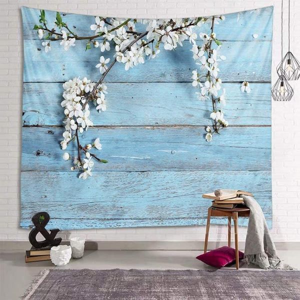 

tapestries vintage planks with white flower tapestry sky blue nature spring for livingroom bedroom dorm home decor