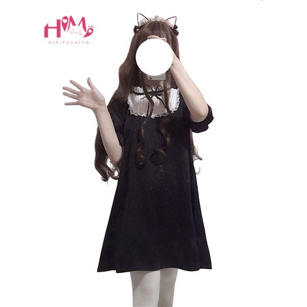 

japanese cute fashion black women korean kawaii bow lace gothic harajuku style stand collar girls lolita mini, Black;gray