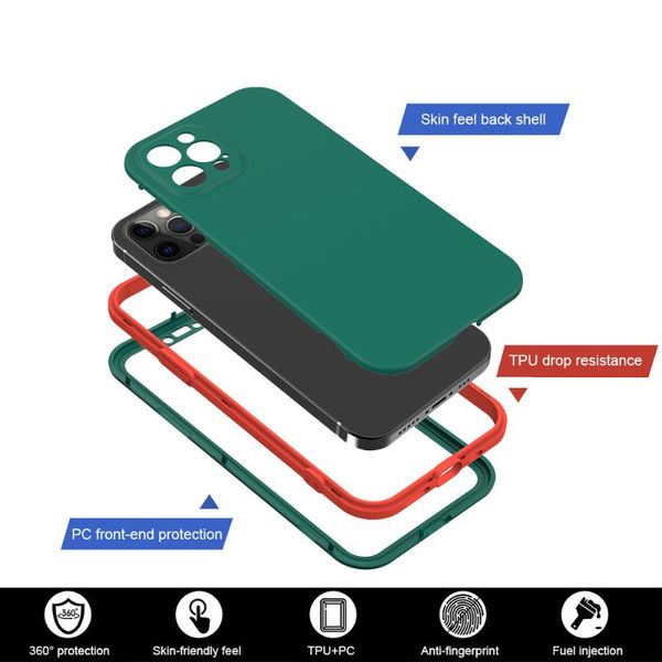 

cell phone pouches 360 all-inclusive two-color lens protection full cover for 12 pro max mini 11 xr xs 7 plus tpu pc protect back