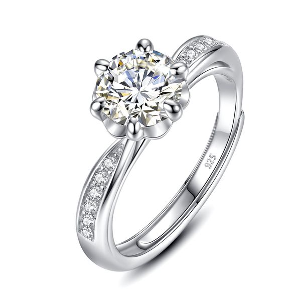 

1.2ct 7mm d color vvs1 round 585 white gold plated sterling silver moissanite engagement rings flower adjustable fine jewelry, Black