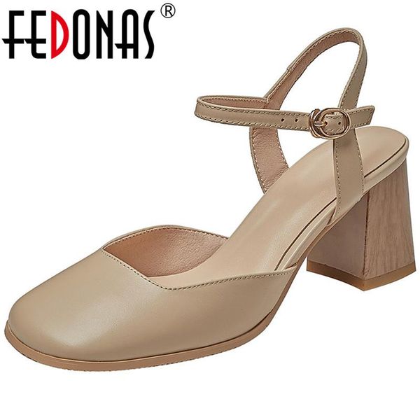 

vintage square toe shoes woman fashion classic retro thick heels pumps female genuine leather wedding party women sandal sandals, Black