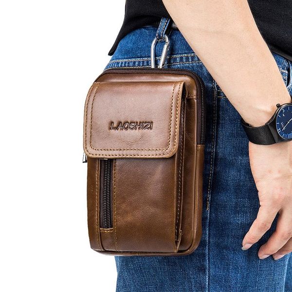

crossten genuine leather waist packs fanny pack belt bag phone pouch bags travel male small