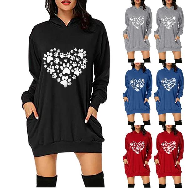 

casual dresses for plus size women clothing ladies love print hooded buttocks pocket fashion comfortable dress vestido de mulher, Black;gray