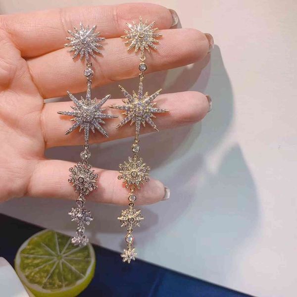 

105mm luxury famous fireworks full mirco paved micro zirconia women bridal dress wedding drop earring fashion jewelry e7957, Bronze;silver