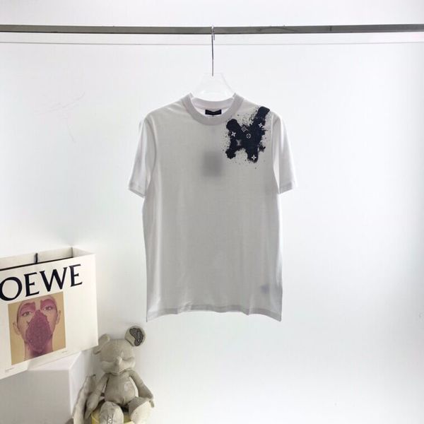 

2021ss autumn and winter new high-grade pure cotton printed t-shirt round neck stitching pullover short sleeves size: m~xxxl color: black an, Black;brown