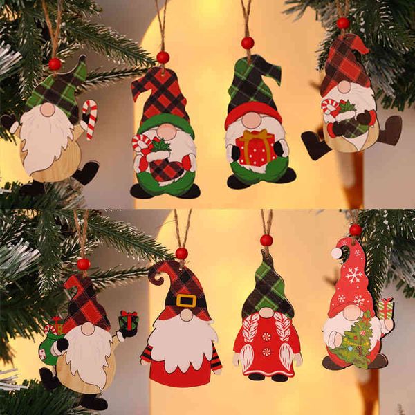 

christmas new decorations painted wooden pendant tree faceless old man rudolph pattern pendant