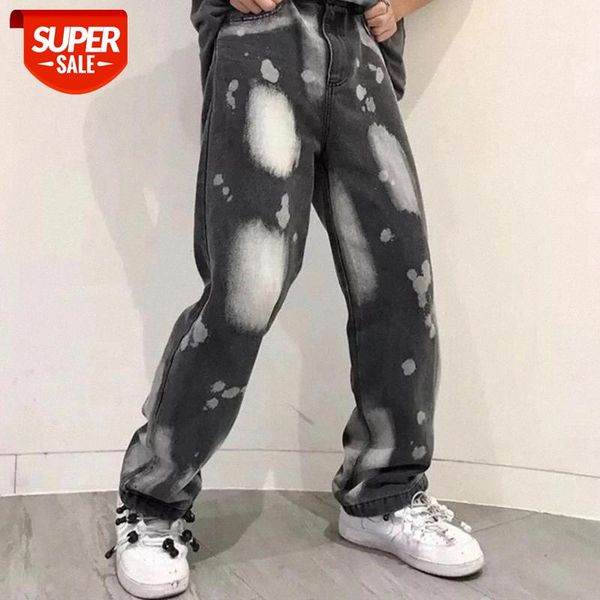 

original tie dye washed retro jeans men and women oversize harajuku straight loose denim trousers hip hop casual pants #8r68, Blue